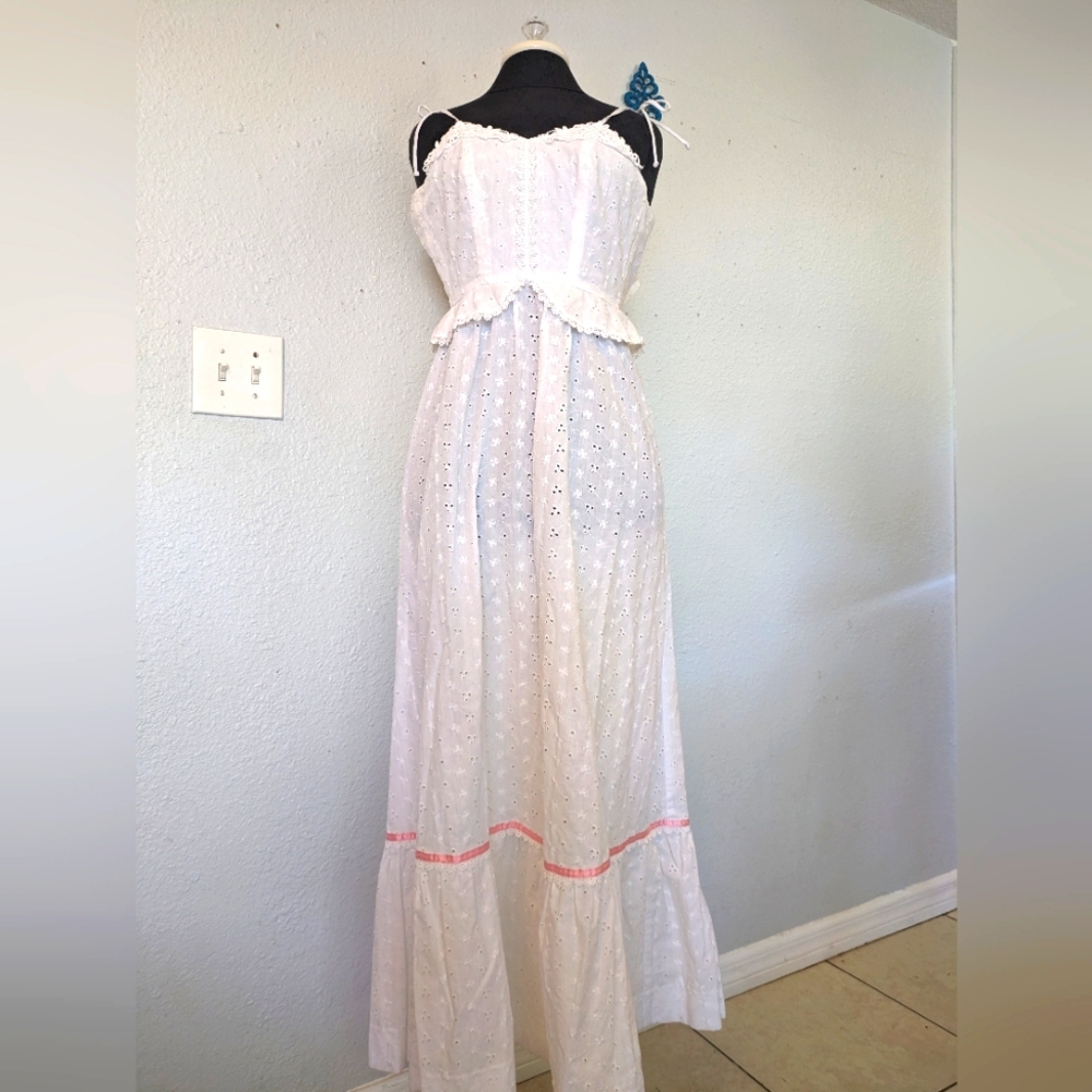 Candi Jones 1970s Eyelet and ribbon Maxi Dress